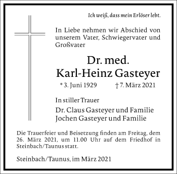 Traueranzeige von Karl-Heinz Gasteyer von Frankfurter Allgemeine Zeitung