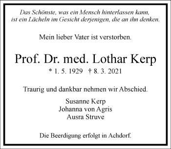 Traueranzeige von Lothar Kerp von Frankfurter Allgemeine Zeitung