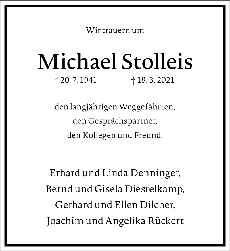 Traueranzeige für Michael Stolleis vom 24.03.2021 aus Frankfurter Allgemeine Zeitung