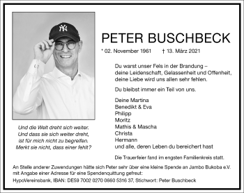 Traueranzeige von Peter Buscheck von Frankfurter Allgemeine Zeitung