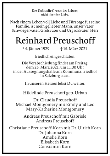 Traueranzeige von Reinhard Preuschoff von Frankfurter Allgemeine Zeitung