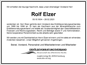 Traueranzeige von Rolf Elzer von Frankfurter Allgemeine Zeitung