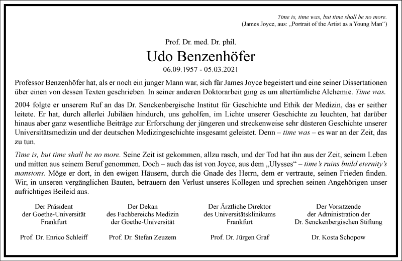  Traueranzeige für Udo Benzenhöfer vom 13.03.2021 aus Frankfurter Allgemeine Zeitung