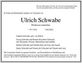 Traueranzeige von Ulrich Schwabe von Frankfurter Allgemeine Zeitung