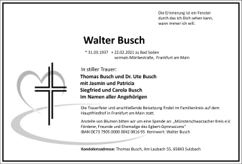 Traueranzeige von Walter Busch von Frankfurter Allgemeine Zeitung