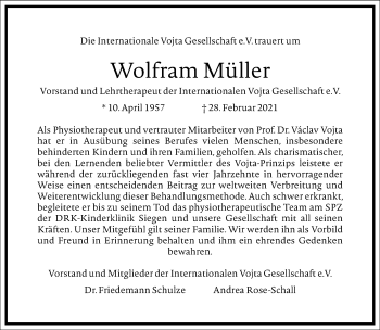 Traueranzeige von Wolfram Müller von Frankfurter Allgemeine Zeitung