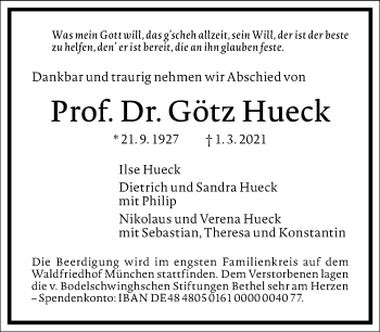 Traueranzeige von Götz Hueck von Frankfurter Allgemeine Zeitung