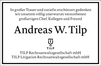 Traueranzeige von Andreas W. Tilp von Frankfurter Allgemeine Zeitung