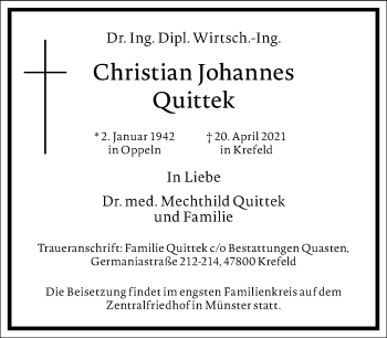 Traueranzeige von Christian Johannes Quittek von Frankfurter Allgemeine Zeitung