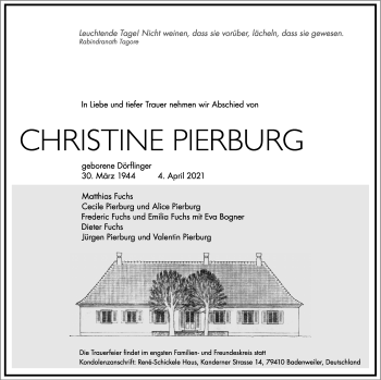 Traueranzeige von Christine Pierburg von Frankfurter Allgemeine Zeitung