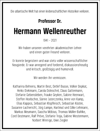 Traueranzeige von Hermann Wellenreuther von Frankfurter Allgemeine Zeitung