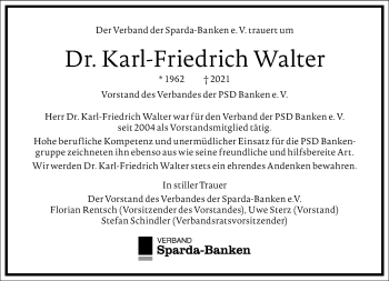 Traueranzeige von Karl-Friedrich Walter von Frankfurter Allgemeine Zeitung