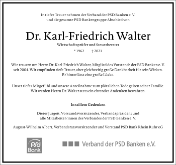 Traueranzeige von Karl-Friedrich Walter von Frankfurter Allgemeine Zeitung