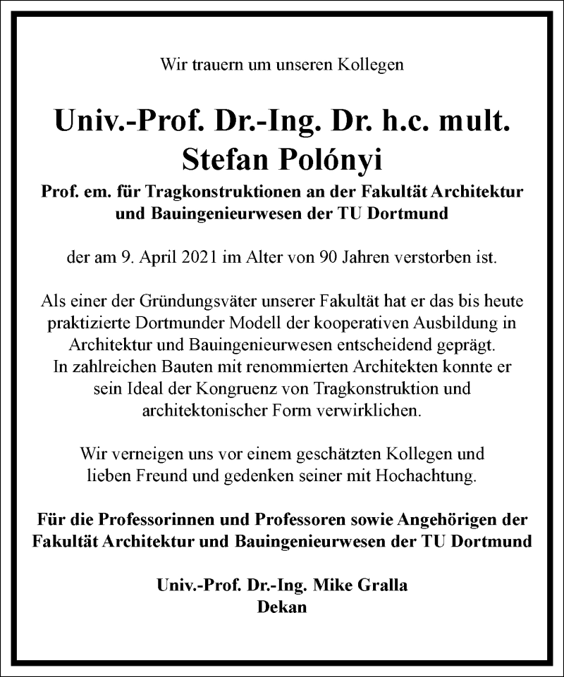  Traueranzeige für Stefan Polónyi vom 17.04.2021 aus Frankfurter Allgemeine Zeitung