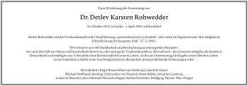 Traueranzeige von Detlev Karsten Rohwedder von Frankfurter Allgemeine Zeitung