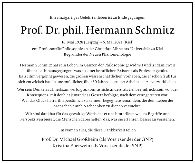  Traueranzeige für Hermann Schmitz vom 08.05.2021 aus Frankfurter Allgemeine Zeitung