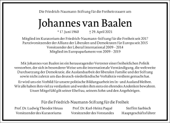 Traueranzeige von Johannes van Baalen von Frankfurter Allgemeine Zeitung