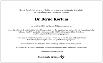 Traueranzeige von Bernd Kortüm von Frankfurter Allgemeine Zeitung