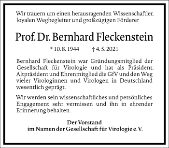 Traueranzeige von Bernhard Fleckenstein von Frankfurter Allgemeine Zeitung