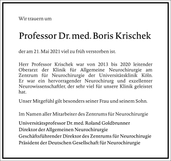 Traueranzeige von Boris Krischek von Frankfurter Allgemeine Zeitung