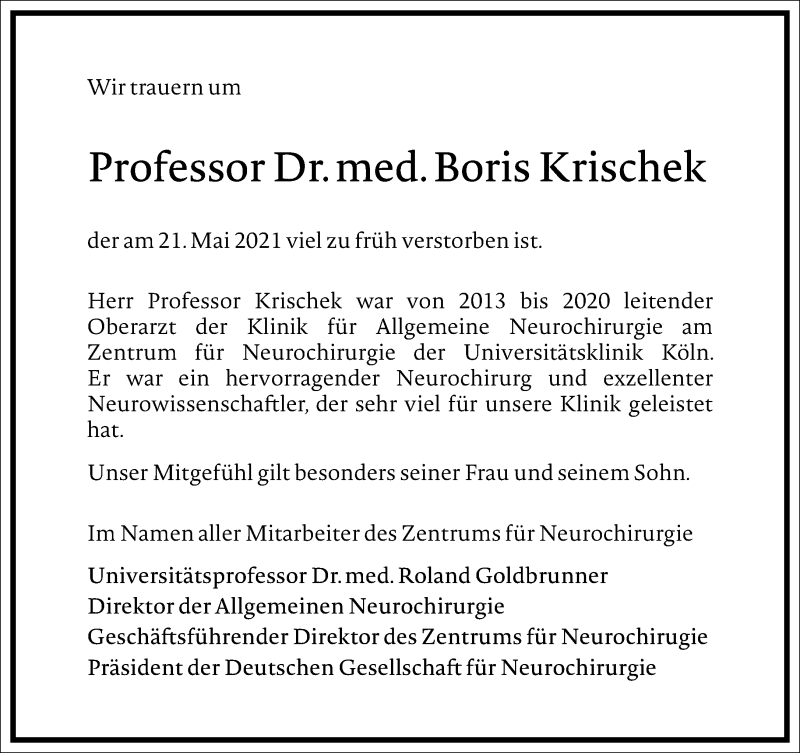  Traueranzeige für Boris Krischek vom 01.06.2021 aus Frankfurter Allgemeine Zeitung