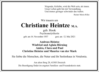 Traueranzeige von Christiane Heintze von Frankfurter Allgemeine Zeitung