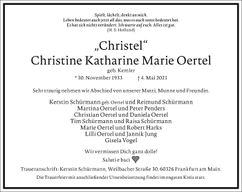 Traueranzeige von Christine Katharine Marie Oertel von Frankfurter Allgemeine Zeitung