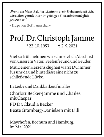 Traueranzeige von Christoph Jamme von Frankfurter Allgemeine Zeitung