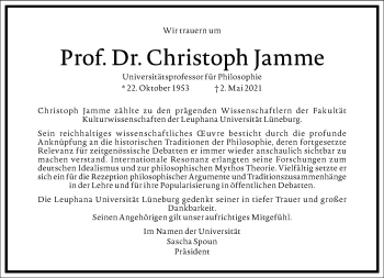 Traueranzeige von Christoph Jamme von Frankfurter Allgemeine Zeitung