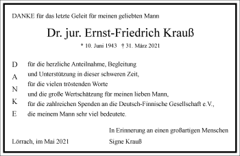 Traueranzeige von Ernst-Friedrich Krauß von Frankfurter Allgemeine Zeitung