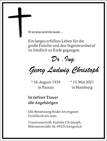 Traueranzeige von Georg Ludwig Christoph von Frankfurter Allgemeine Zeitung