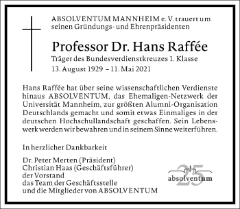 Traueranzeige von Hans Raffee von Frankfurter Allgemeine Zeitung