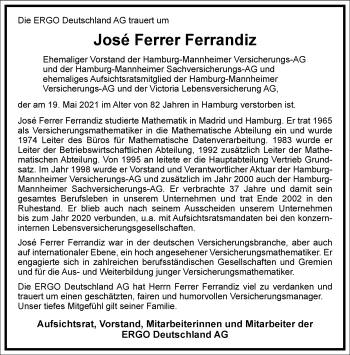 Traueranzeige von Jose Ferrer Ferrandiz von Frankfurter Allgemeine Zeitung