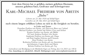 Traueranzeige von Karl-Michael Freiherr von Aretin von Frankfurter Allgemeine Zeitung