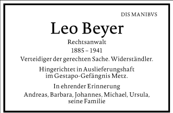 Traueranzeige von Leo Beyer von Frankfurter Allgemeine Zeitung