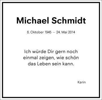 Traueranzeige von Michael Schmidt von Frankfurter Allgemeine Zeitung