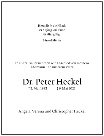 Traueranzeige von Peter Heckel von Frankfurter Allgemeine Zeitung