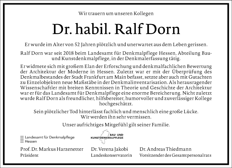  Traueranzeige für Ralf Dorn vom 22.05.2021 aus Frankfurter Allgemeine Zeitung