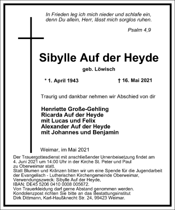 Traueranzeige von Sibylle Aus der Heyde von Frankfurter Allgemeine Zeitung