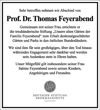 Traueranzeige von Thomas Feyerabend von Frankfurter Allgemeine Zeitung