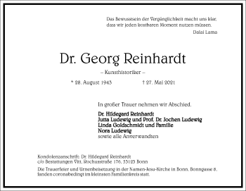 Traueranzeige von Georg Reinhardt von Frankfurter Allgemeine Zeitung