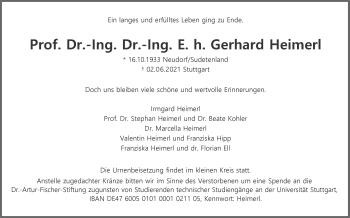 Traueranzeige von Gerhard Heimerl von Frankfurter Allgemeine Zeitung