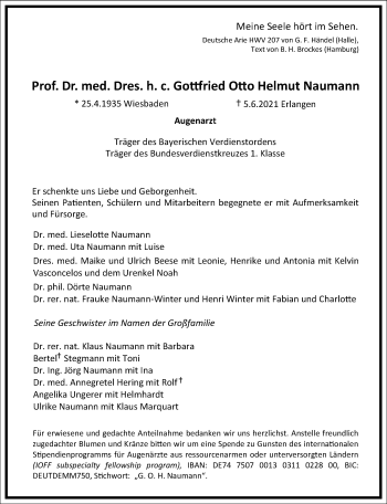 Traueranzeige von Gottfried Otto Helmut Naumann von Frankfurter Allgemeine Zeitung