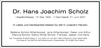 Traueranzeige von Hans Joachim Scholz von Frankfurter Allgemeine Zeitung