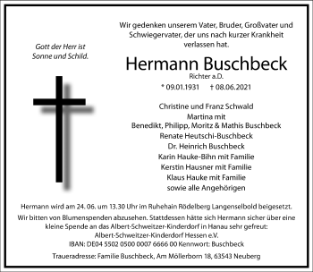 Traueranzeige von Hermann Buschbeck von Frankfurter Allgemeine Zeitung