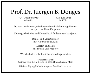 Traueranzeige von Juergen B. Donges von Frankfurter Allgemeine Zeitung