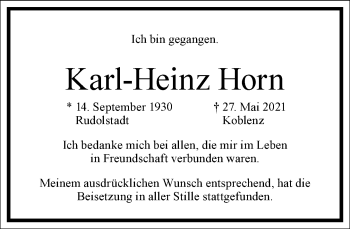 Traueranzeige von Karl-Heinz Horn von Frankfurter Allgemeine Zeitung