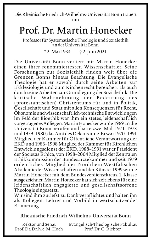  Traueranzeige für Martin Honecker vom 12.06.2021 aus Frankfurter Allgemeine Zeitung