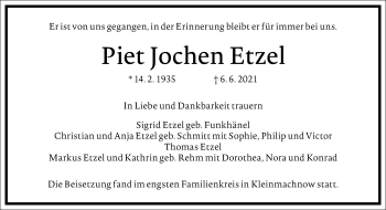 Traueranzeige von Piet Jochen Etzel von Frankfurter Allgemeine Zeitung