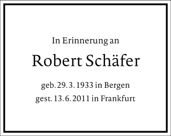 Traueranzeige von Robert Schäfer von Frankfurter Allgemeine Zeitung